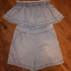 denim romper with pockets